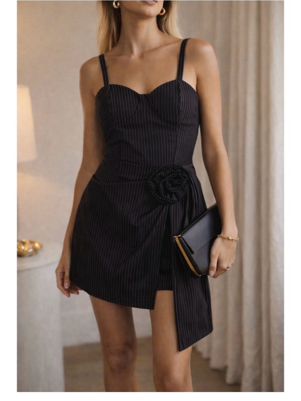 Anthropologie Porridge Aubrey Pinstripe Rosette Romper